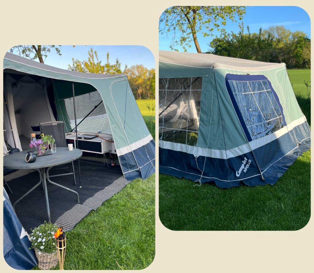 Opslået Camp-let med åben og lukket fortelt